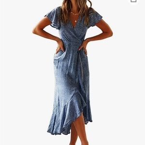 Size medium floral blue wrap dress- worn just 1x! Great condition